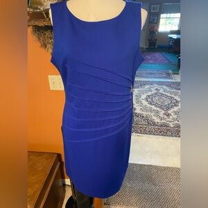 Ivanka Trump Sleeveless Cobalt Blue Pleated Sheath Dress